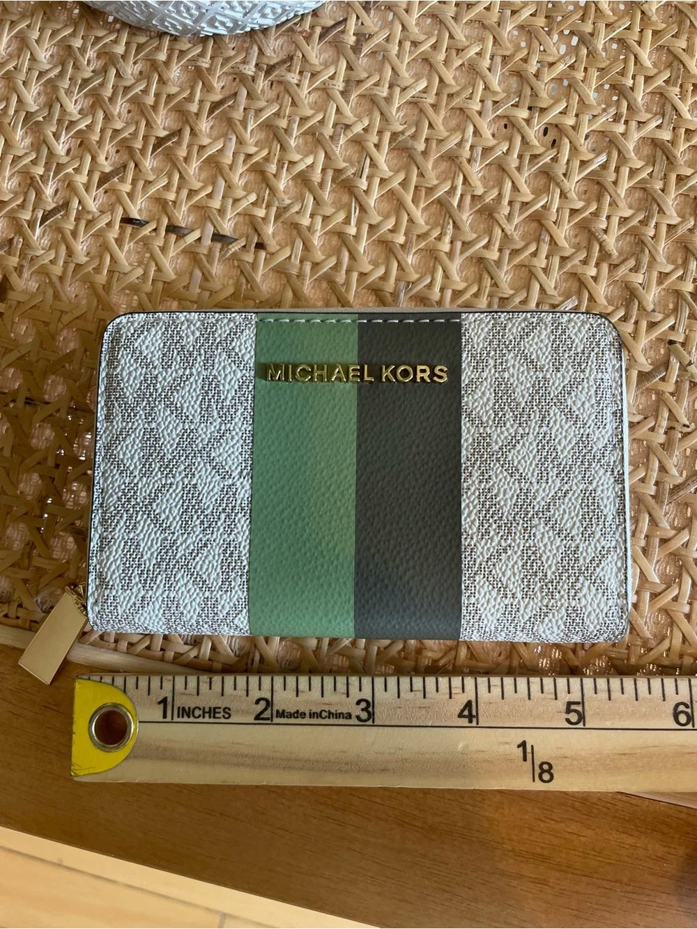 Michael Kors Small Jet Set Zip-Around Card Case Wallet: Vanilla, Sage, Olive